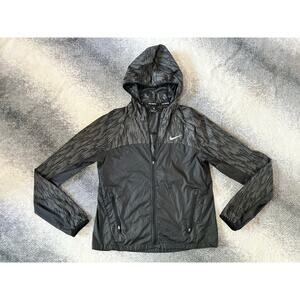 Nike Women's Shield Flash Running Reflective Zip Up Black Gray Jacket Size Small